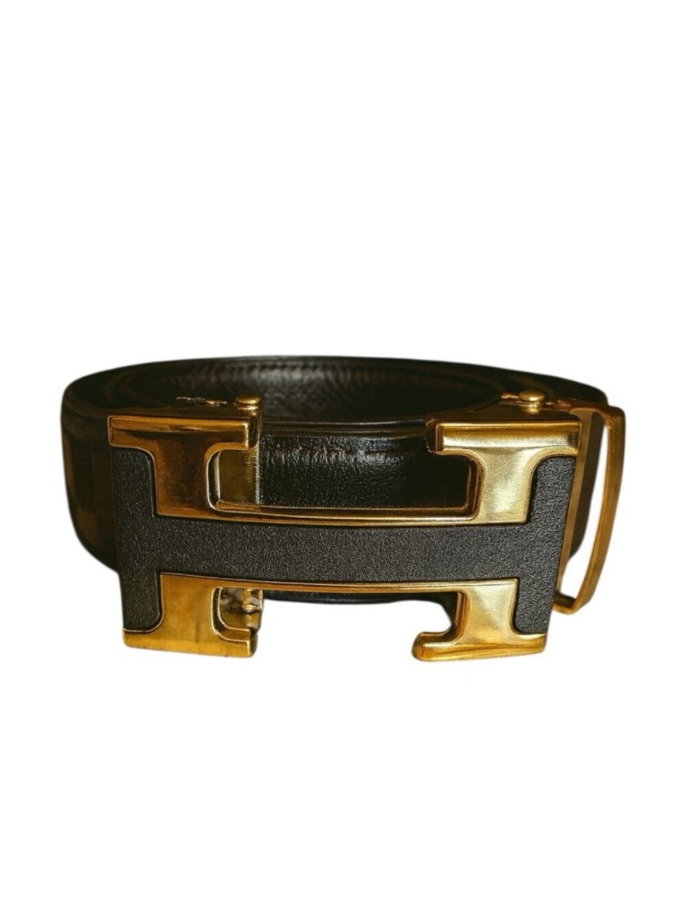 Elegant Fashion Belt Gold Brass Buckle PU Leather Black Length 46 in - Picture 2 of 4